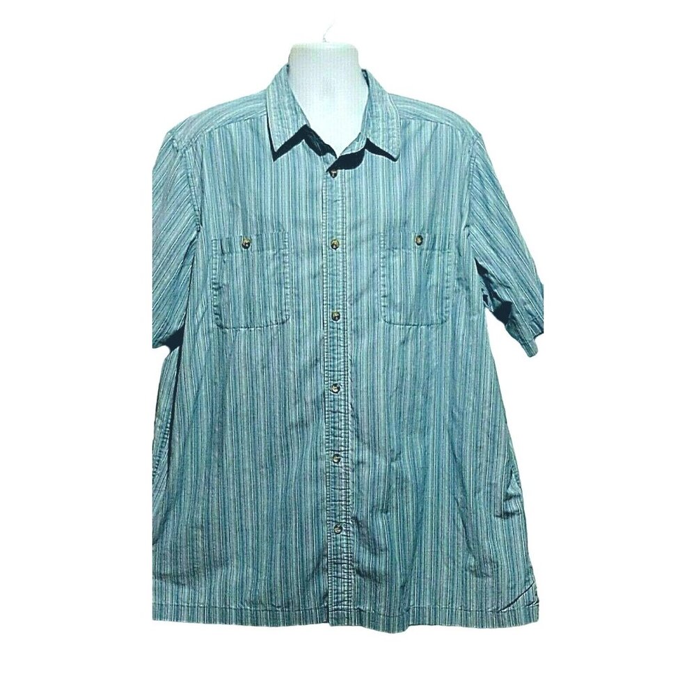 KINGSIZE Brand Mens 2XL Short Sleeve Shirt Button Front Blue Stripe - Picture 2 of 6